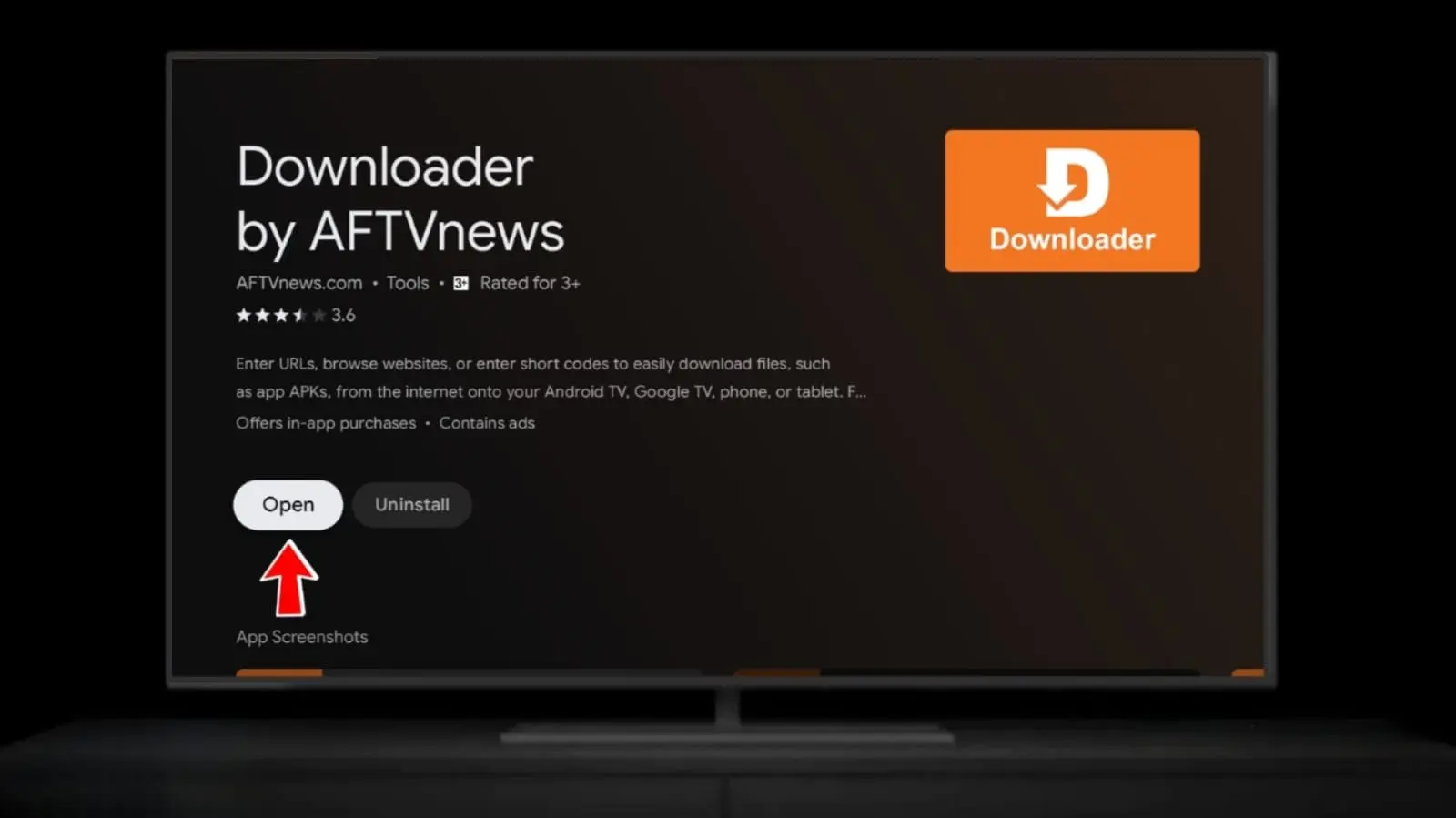 صفحة تطبيق Downloader في المتجر